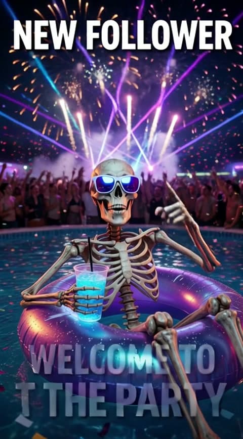 Party Skeleton New Follower Alert