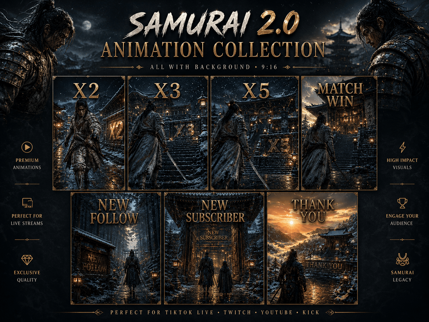 Samurai 2.0 TikTok LIVE Animation Collection | 7 Cinematic Samurai Alerts | 9:16