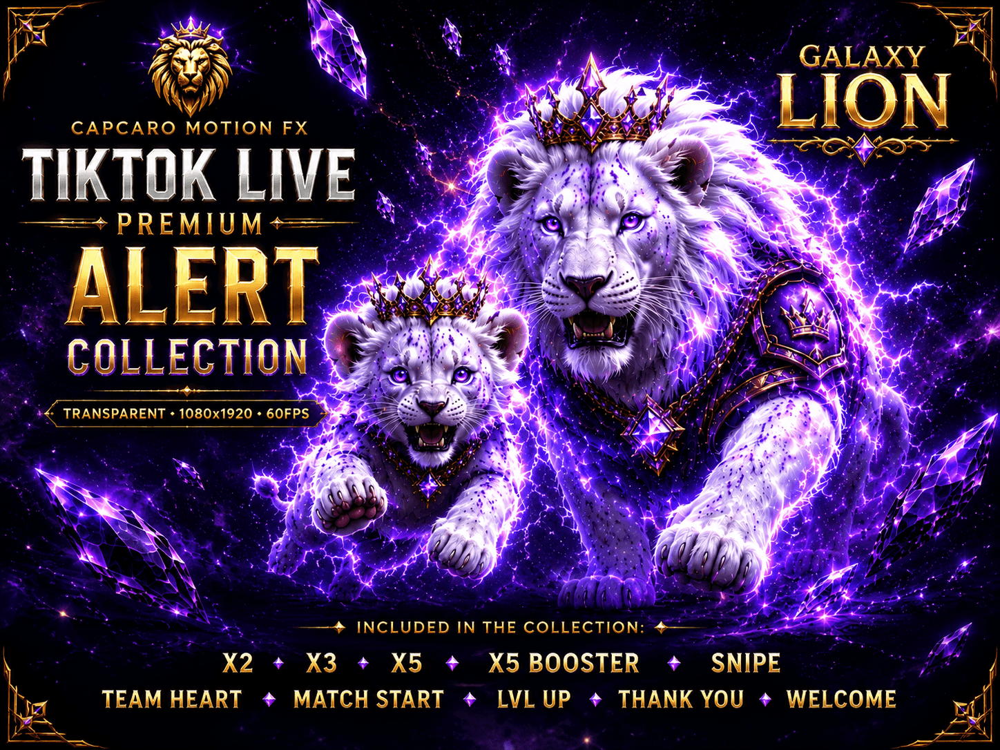 Galaxy Lion Premium Alert Collection | TikTok LIVE | Transparent Stream Alerts