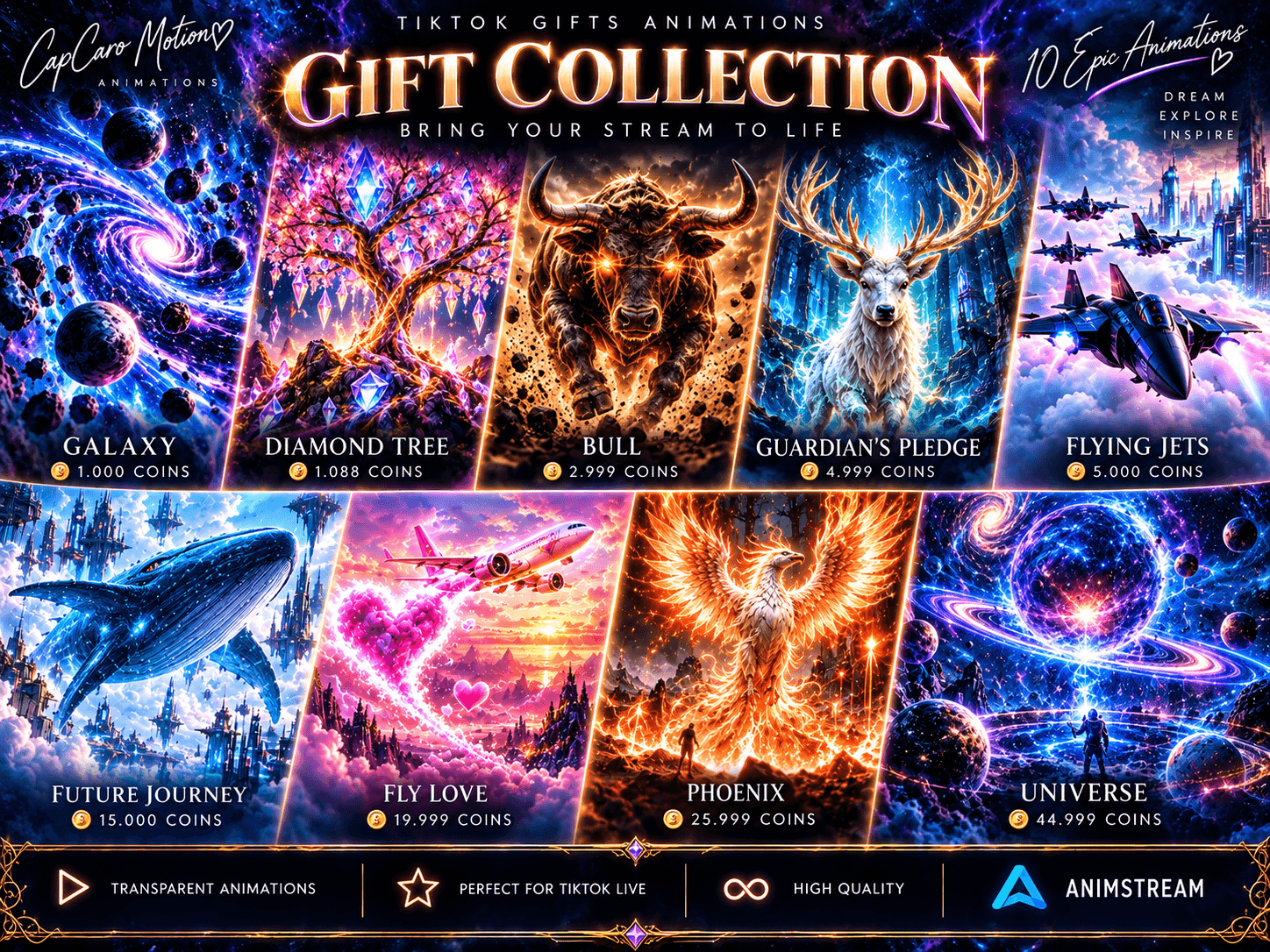 TikTok Gift Collection – 9 Epic Cinematic Animations | Galaxy, Bull & More