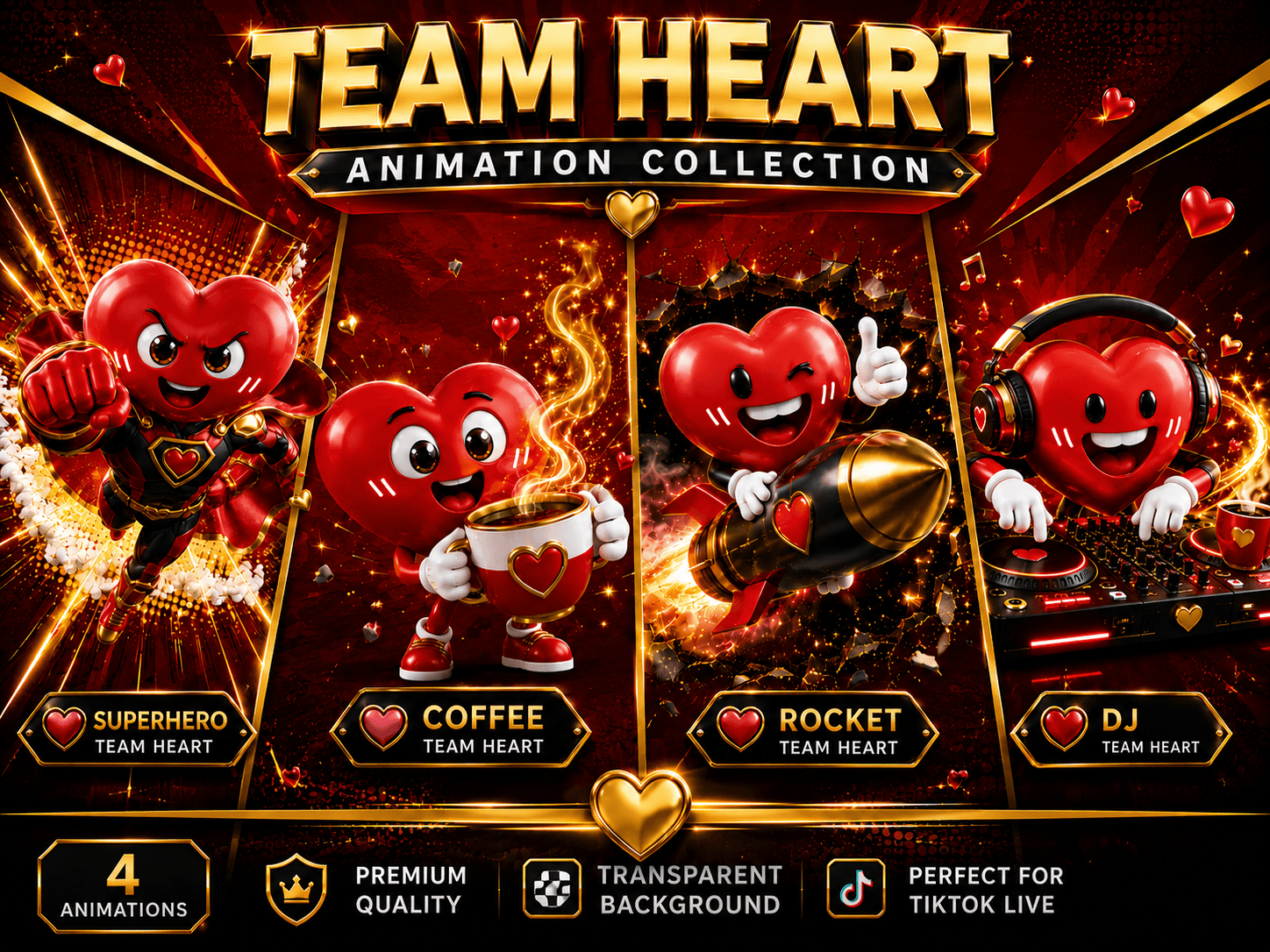 Team Heart Animation Collection DJ / COFFEE / 4 Premium TikTok LIVE Animations