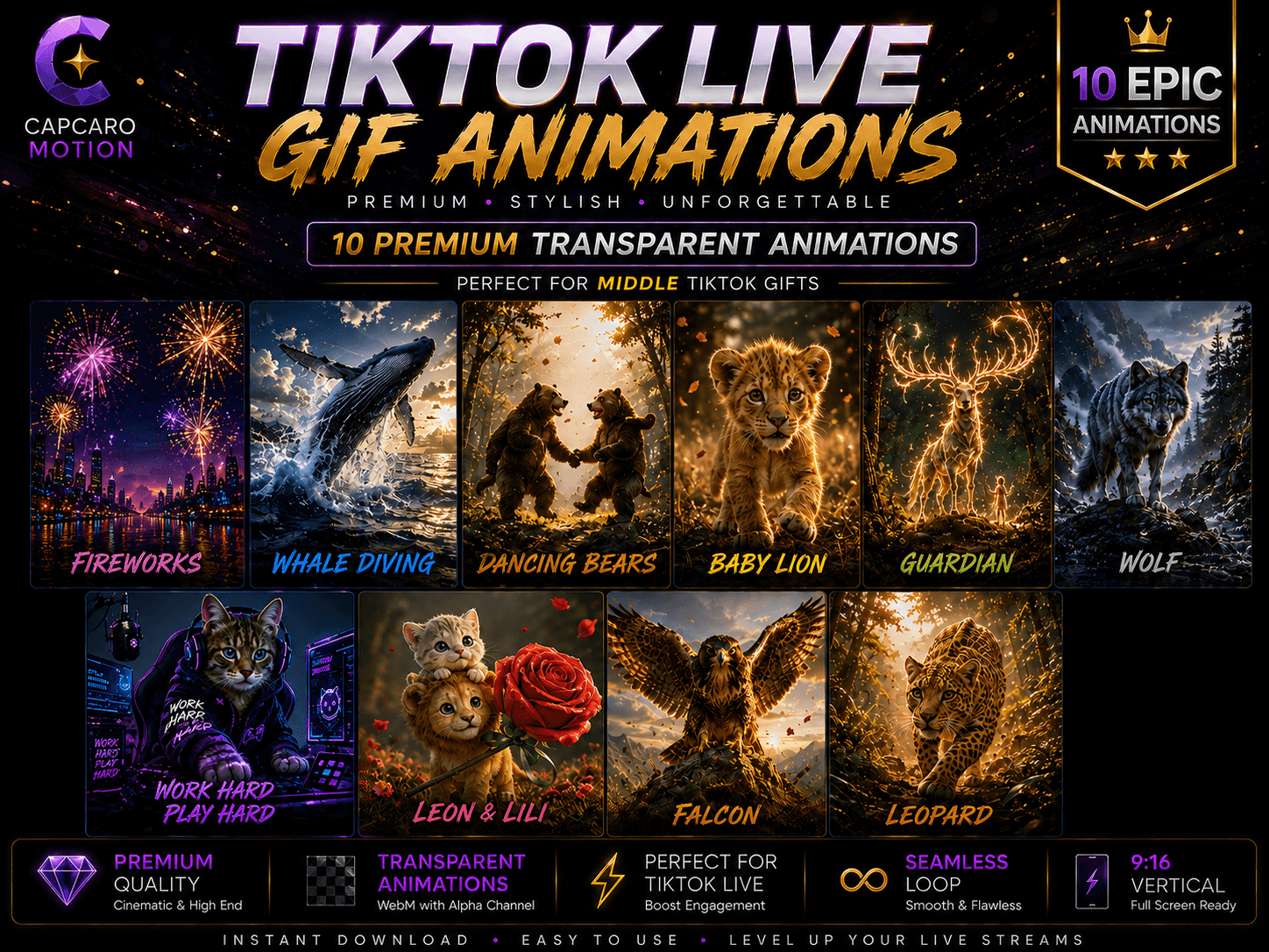 TikTok LIVE Transparent Animation Pack | 10 Premium Gift Animations
