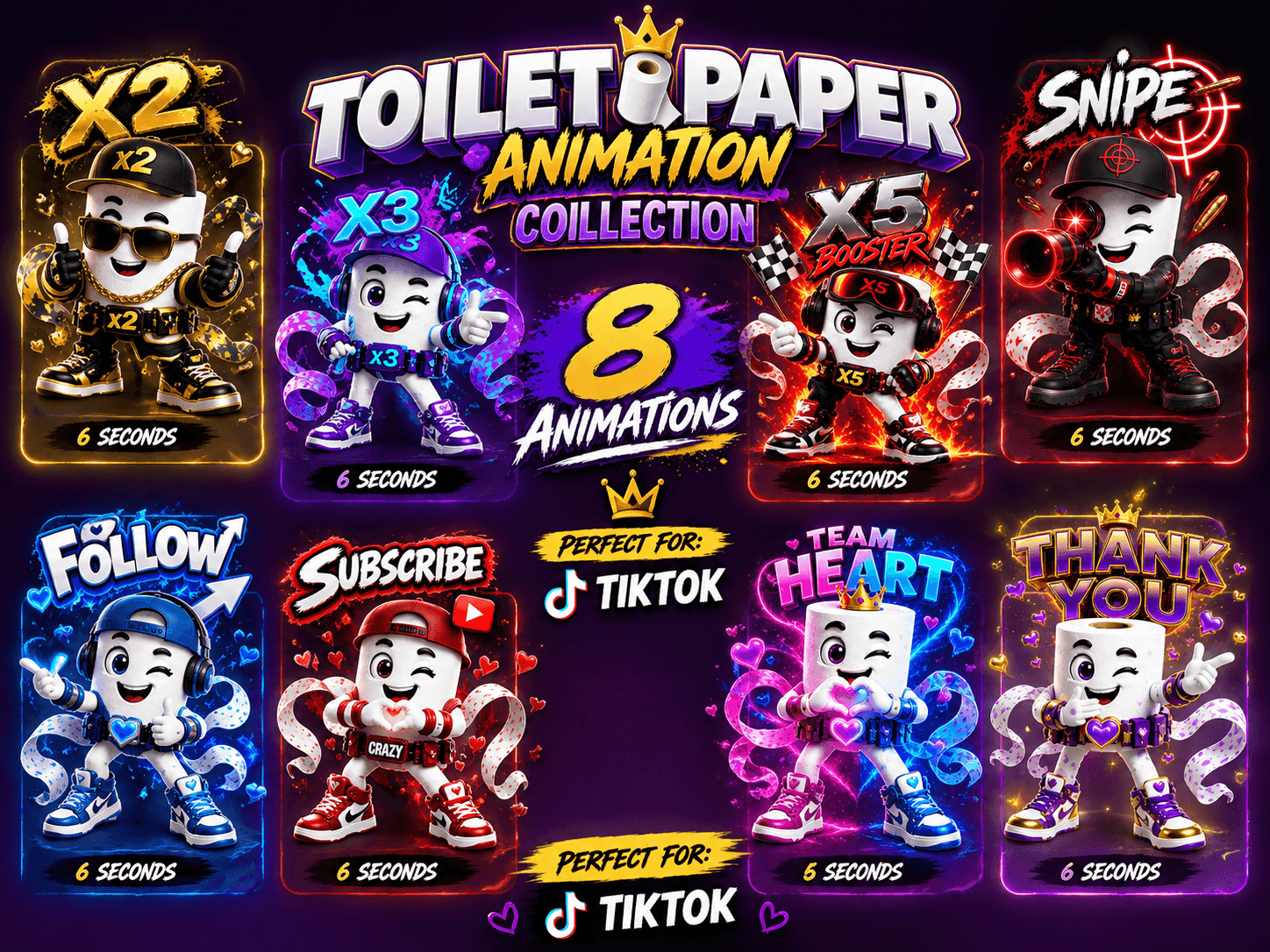 Toilet Paper Animation Collection – 8 Funny TikTok LIVE Transparent Animations