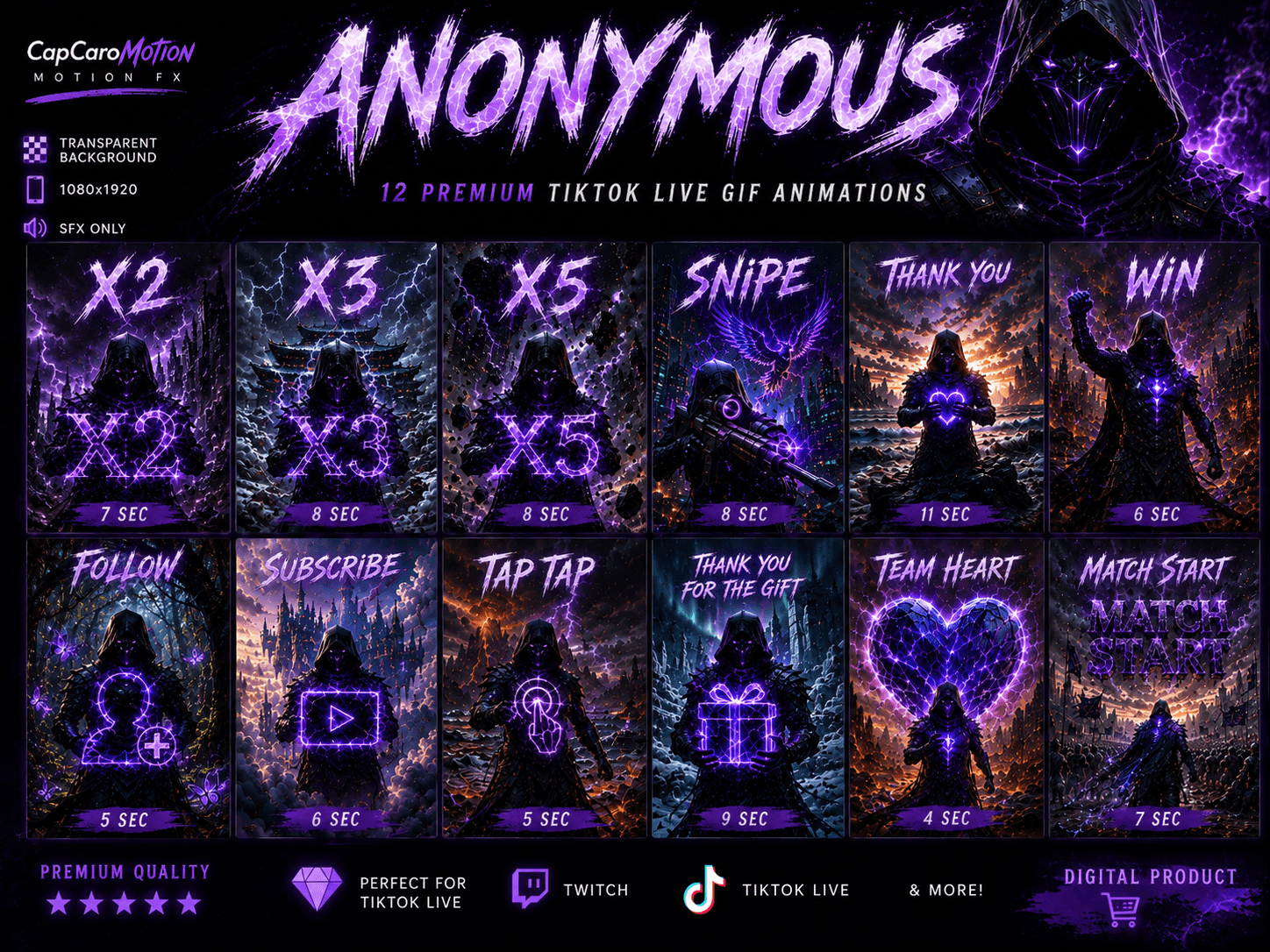 Anonymous Collection / 12 Epic TikTok LIVE Animations mit Background