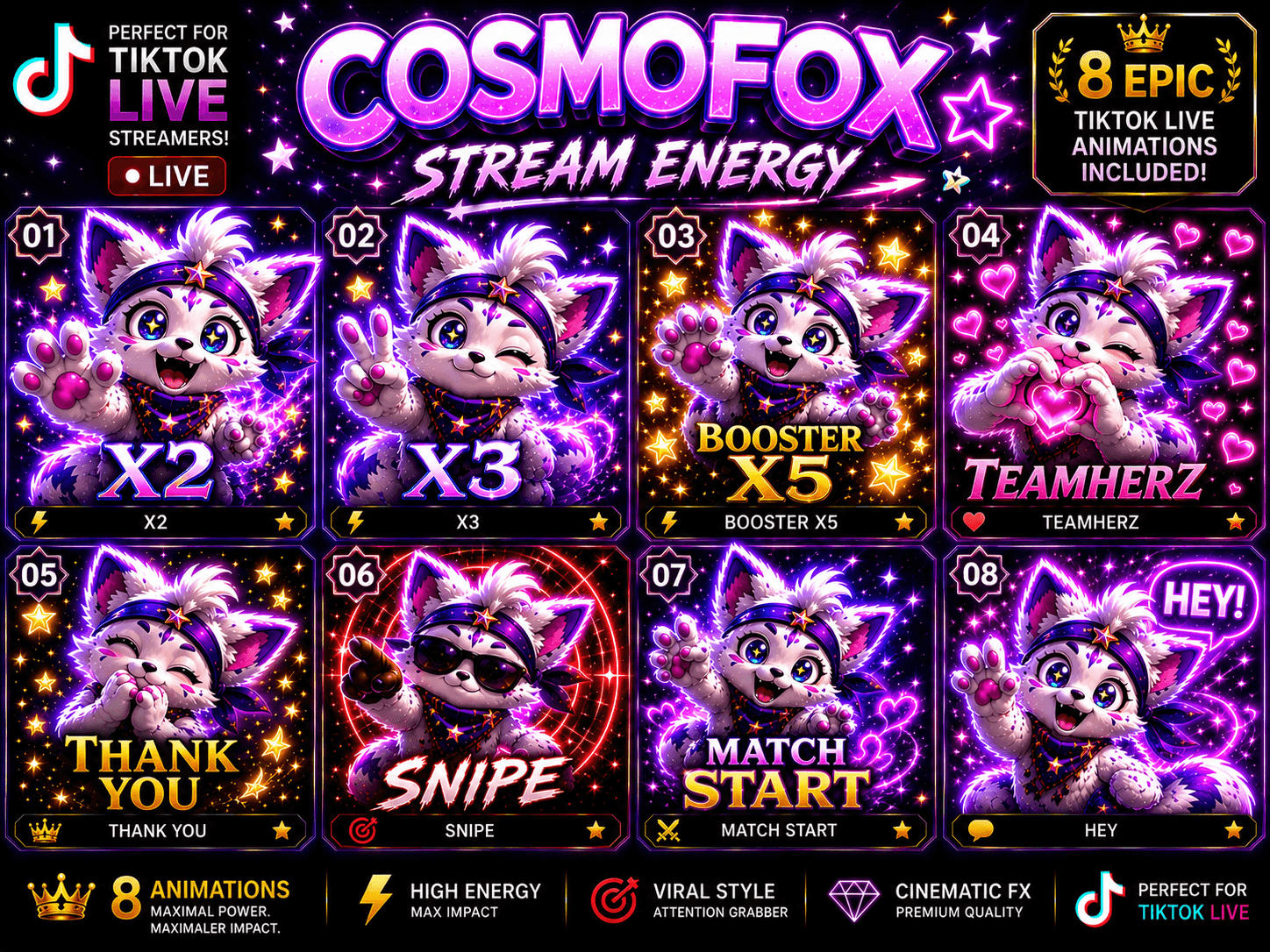 COSMOFOX STREAM ENERGY — 8 EPIC TikTok LIVE Animationen