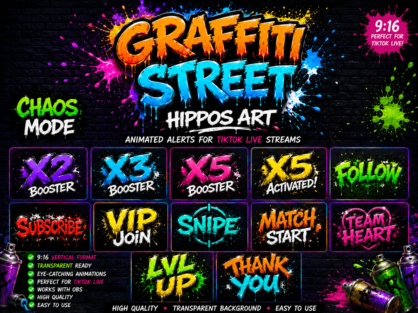 Graffiti Street Hippos Art | TikTok LIVE Animated Alerts | X2 X3 X5