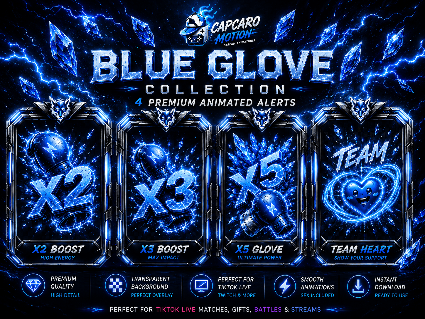 Blue Glove TikTok Live Animations | X2 X3 X5 Team Heart | Gift & Match Alerts |