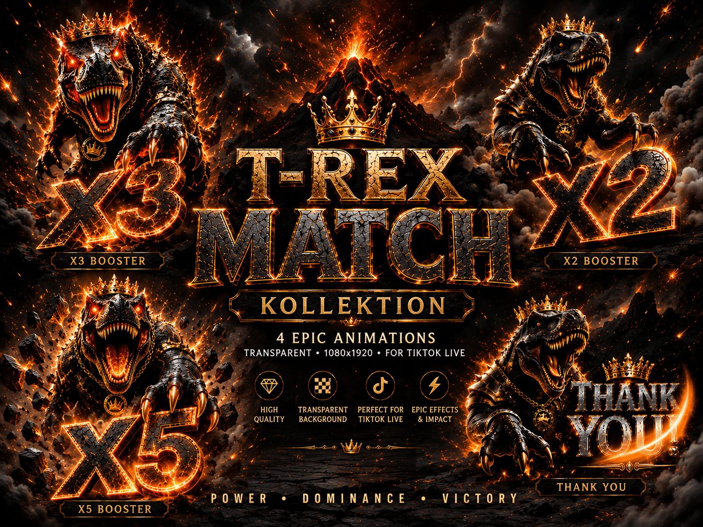 T-Rex Match Kollektion - X2, X3, X5 & Thank You Animationen