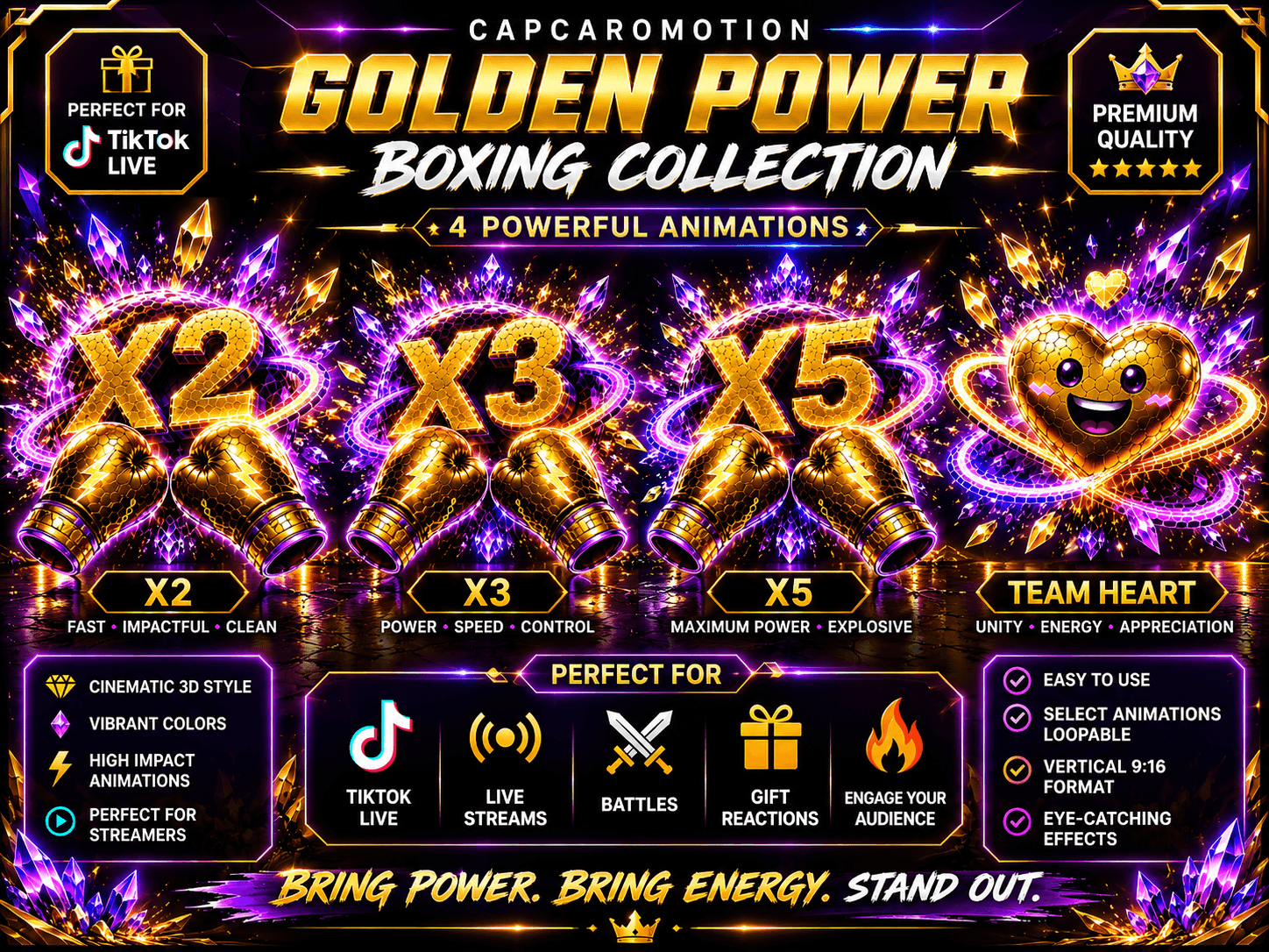 Golden Power Boxing Collection – X2, X3, X5 & Team Heart | TikTok LIVE Animation
