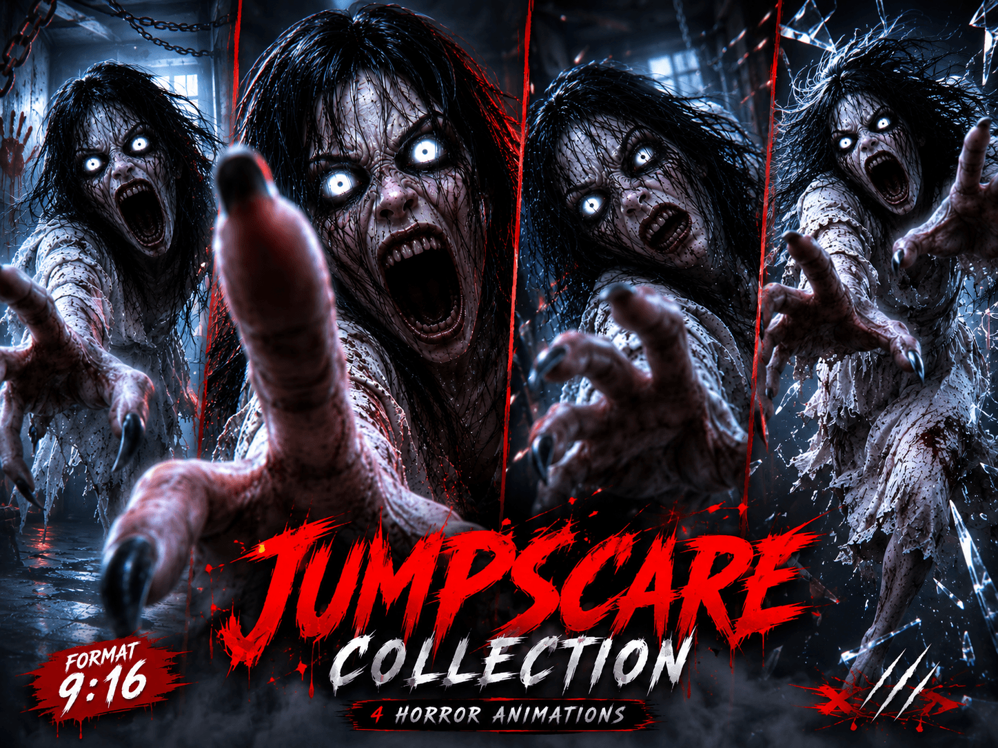 Instant Jumpscare Collection / 4 Horror Animations | 9:16 Greenscreen